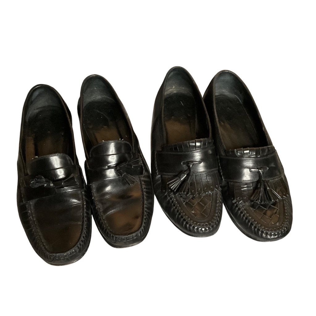 Johnston & Murphy Mens Black Leather Loafers Tassels Fringe 2 Pair Classic 8.5